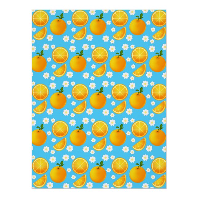 Póster Naranjas y flores blancas (Anverso)