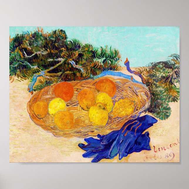 Póster Naranjas y Lemons con guantes azules, Van Gogh (Frente)