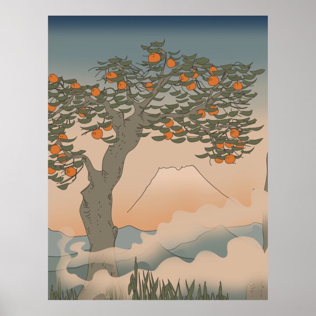 Póster Naranjo japonés en la niebla (Frente)