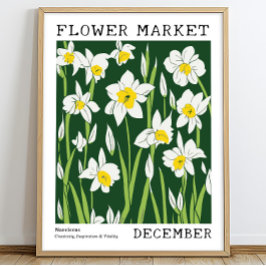 Póster Narciso Blanco Verde Diciembre Mercado de flores d