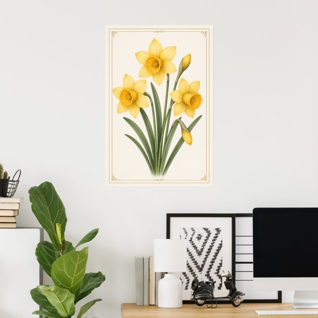 Póster Narciso Botánico, Flor del Mes de Nacimiento de Ma (Oficina en casa)