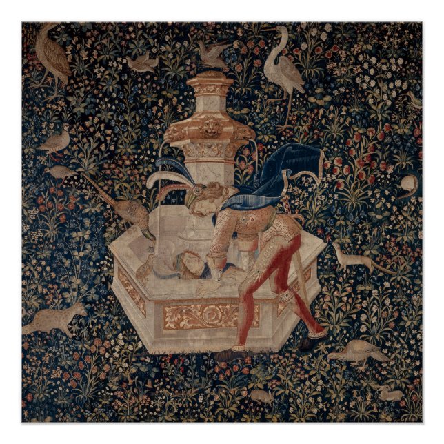 Póster Narciso en el Pozo, Tapiz Medieval (Anverso)