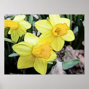 Póster Narcisos amarillos de la primavera