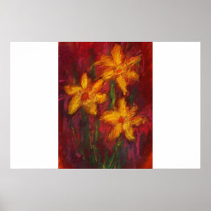 Póster Narcisos del oro en poster rosado