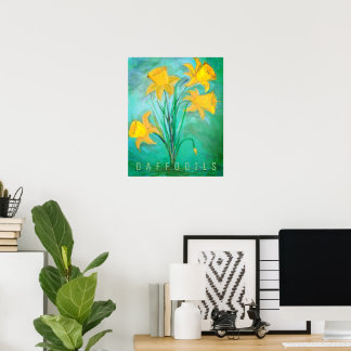 Póster Narcisos en primavera. Pintura acrílica y digital