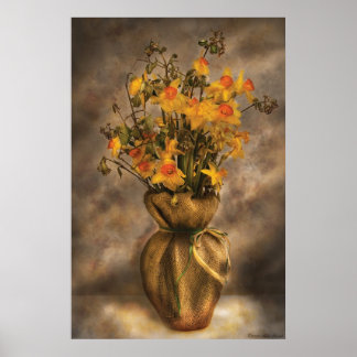 Póster Narcisos en un jarrón de arpillera