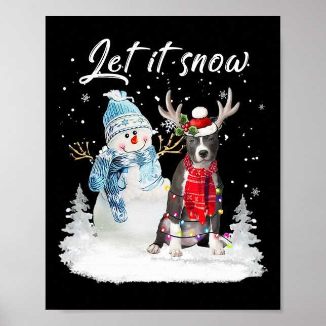 Póster Nariz azul Pitbull Santa Dog Navidades Snowman Xma (Frente)