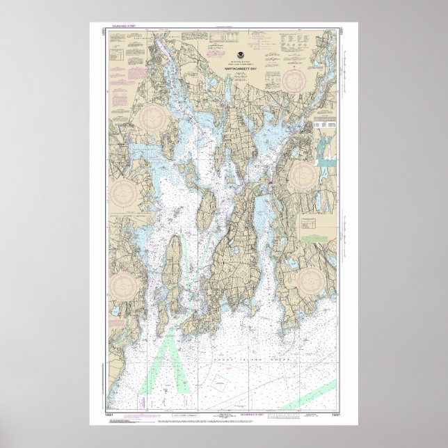 Póster Narragansett Bay Nautical Chart 13221 (Frente)