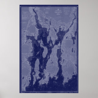 Póster Narragansett Bay Newport Map Nautical Art