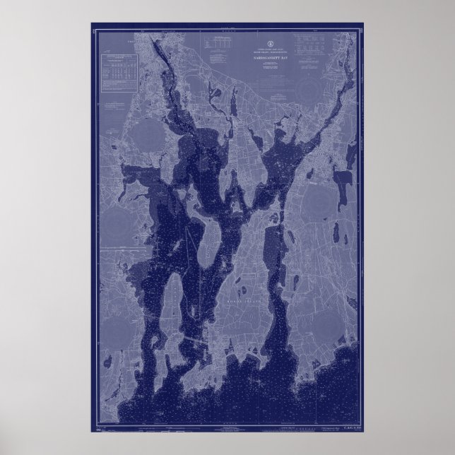 Póster Narragansett Bay Newport Map Nautical Art (Frente)
