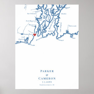 Póster Narragansett Boda RI Elegant Guest Book Poster