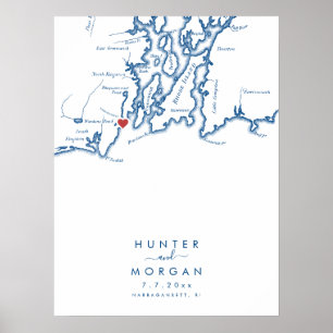 Póster Narragansett Boda RI Poster moderno de libros para
