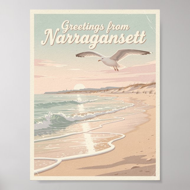 Póster Narragansett, Rhode Island – Coastal Waves (Frente)