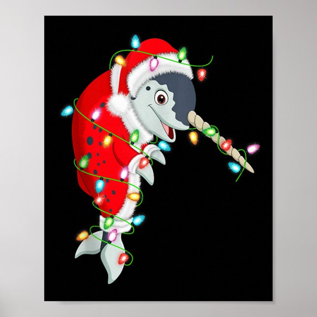 Póster Narwhal Christmas Lights Santa Costume Cute Animal (Frente)