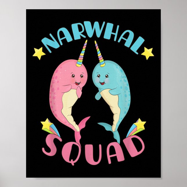Póster Narwhal Squad Cute Kawaii Narwhale (Frente)