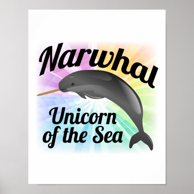 Póster Narwhal Unicornio del mar, agudo arcoiris (Frente)