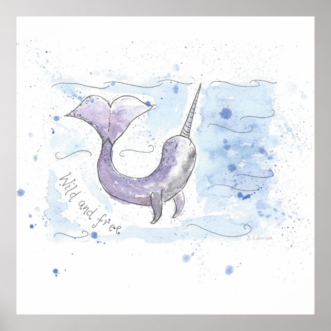 Póster Narwhal Wild and Free Design (Frente)
