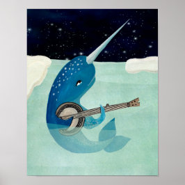 Póster Narwhal's Aquarelle - Narwhal jugando banjo