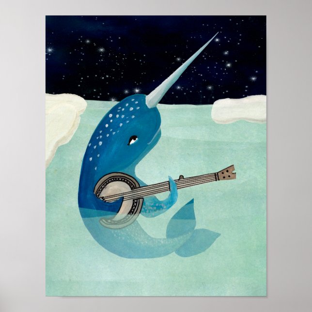 Póster Narwhal's Aquarelle - Narwhal jugando banjo (Frente)