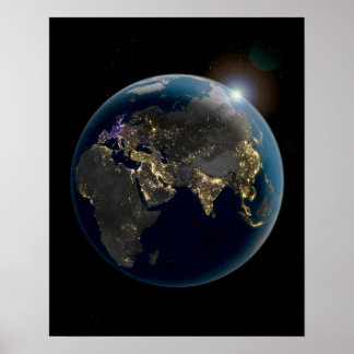 Póster NASA Hemisferio Oriental Tierra Dorada y Púrpura