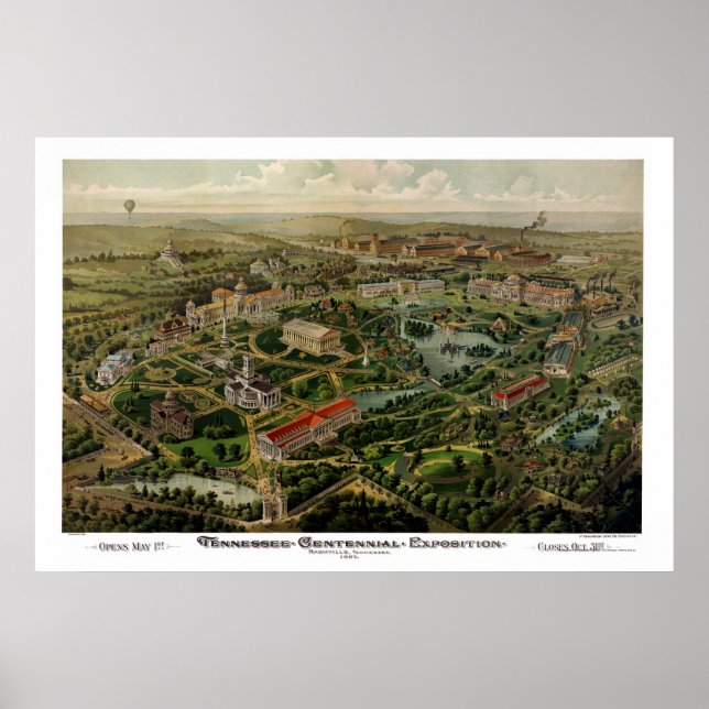Póster Nashville, mapa panorámico TN - 1897 (Frente)