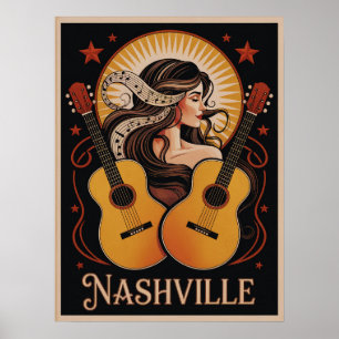 Póster Nashville Music Art - Vibes de campo retro