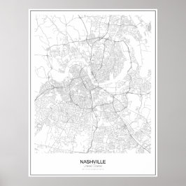 Póster Nashville, Poster de Mapa Minimalista de los Estad