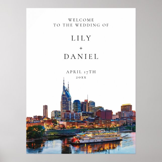 Póster Nashville Riverfront Wedding Welcome Sign (Frente)