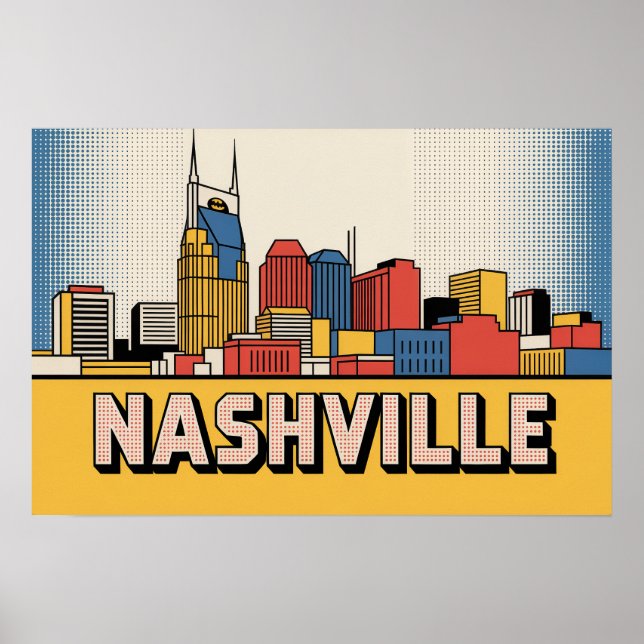 Póster Nashville Skyline Poster – Bold Tennessee Pop Art (Frente)