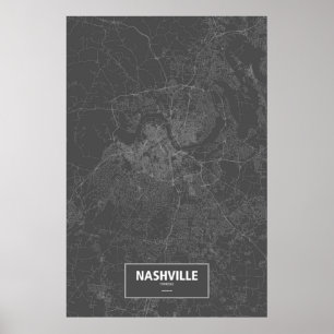 Póster Nashville, Tennessee (blanco sobre negro)