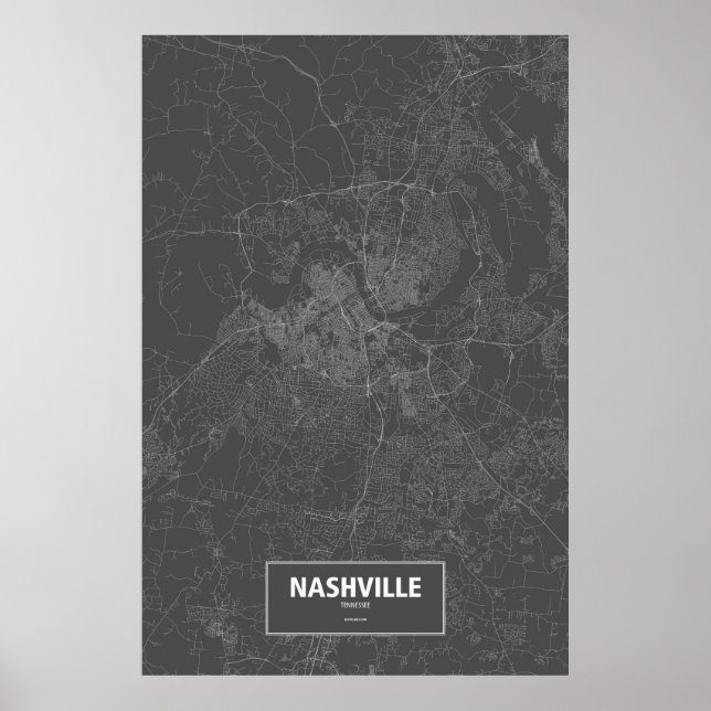 Póster Nashville, Tennessee (blanco sobre negro) (Frente)