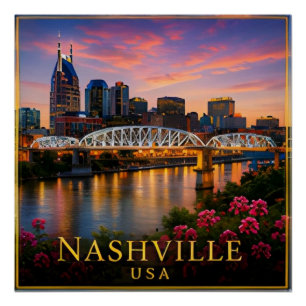 Póster Nashville Tennessee Ciudad de la Música y Patrimon