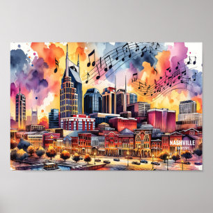 Póster Nashville Tennessee EE.UU. Lugares de viaje acuáti
