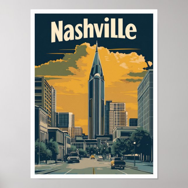 Póster Nashville Tennessee Ilustracion de Viajes Vintage  (Frente)