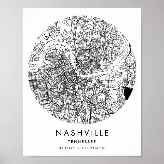 Póster Nashville Tennessee Minimal Modern Circle Street M (Frente)