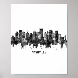 Póster Nashville Tennessee Skyline BW