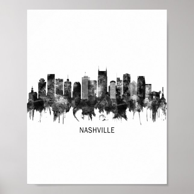 Póster Nashville Tennessee Skyline BW (Frente)