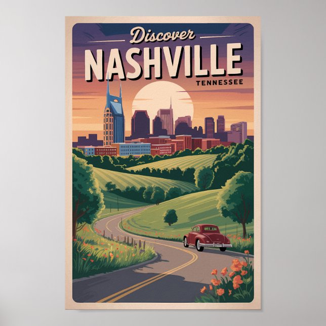 Póster Nashville Tennessee Southern Road Travel Art (Frente)