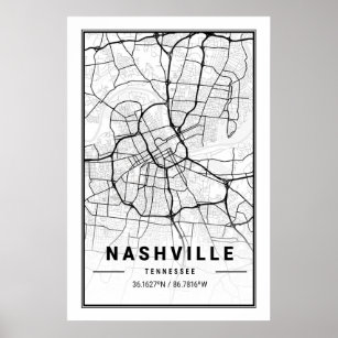 Póster Nashville Tennessee USA Travel City Map
