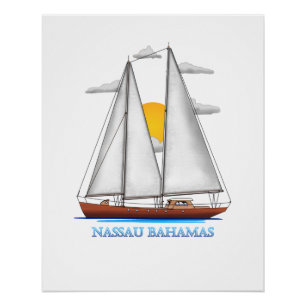 Póster Nassau Bahamas marinero náutico costero