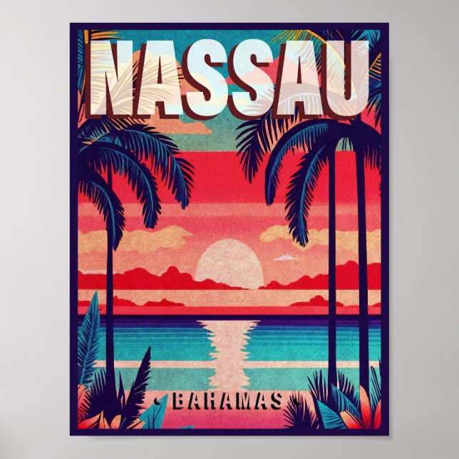 Póster Nassau Bahamas Retro Sunset Souvenir de los años 5 (Frente)