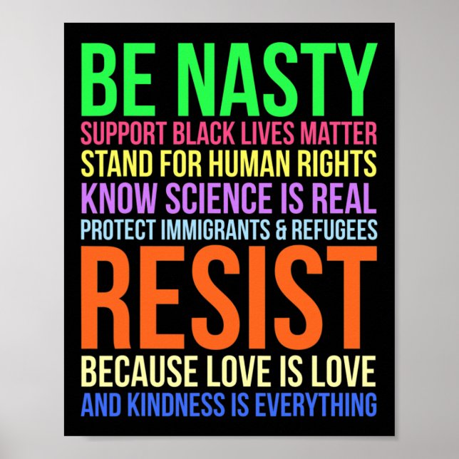 Póster Nasty Resist Lgbtq Human Rights Science Be Kind Fu (Frente)