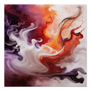 Póster Natación cósmica: una danza abstracta del rojo y e