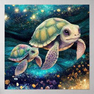 Póster Natación de tortugas