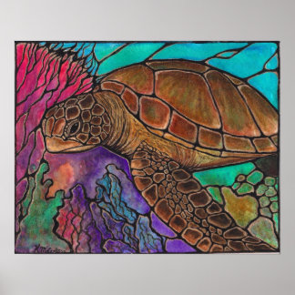 Póster natación de tortugas marinas