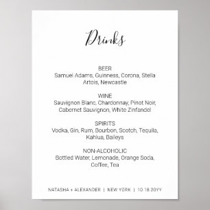 Póster Natasha Black Drinks Menu Rótulo Boda ruso