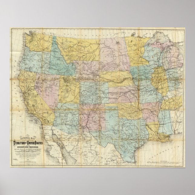 Póster National Map Of The Territory Of The United States (Frente)