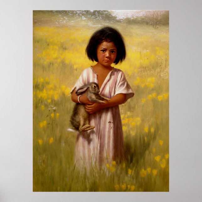 Póster Native American Girl with Rabbit   (Frente)