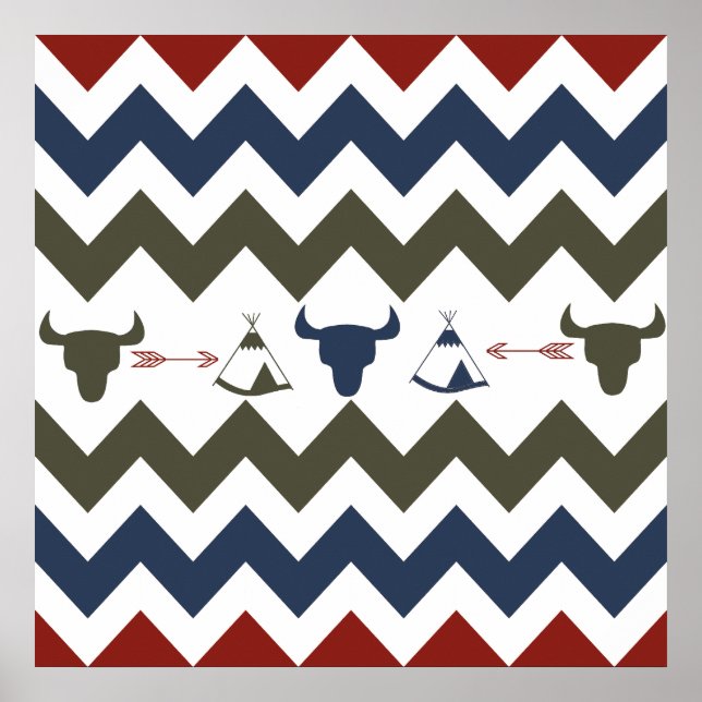 Póster Native American Tribal Chevron Skulls Tipi Arrows (Frente)