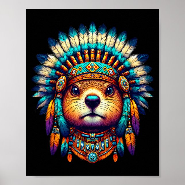 Póster Native Indian Groundhog Native American Indian Fea (Frente)